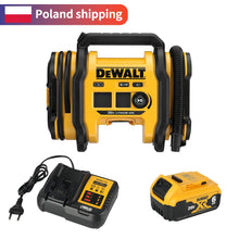 DEWALT DCC020I cordless inflator kit, yellow and black lifestyle shot