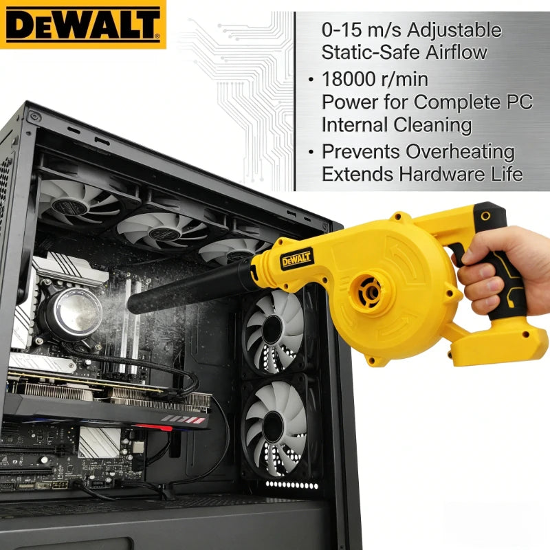 Dewalt cordless leaf blower yellow, studio detail front view