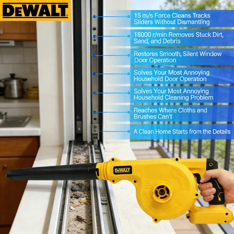 Dewalt cordless leaf blower yellow, compact lifestyle shot
