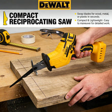 Dewalt 20V compact reciprocating saw lifestyle, cordless design with ergonomic handle