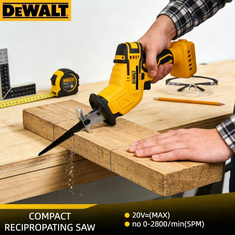 Dewalt 20V reciprocating saw lifestyle front view, yellow and black ergonomic handle