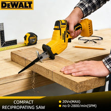 Dewalt 20V reciprocating saw lifestyle front view, yellow and black ergonomic handle
