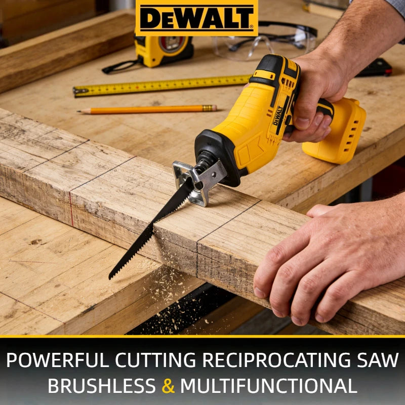 Dewalt 20V reciprocating saw packaging, comfortable-to-hold design in yellow and black