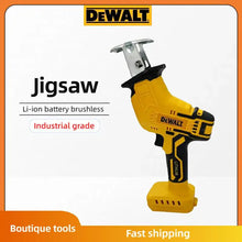 Dewalt 20V brushless reciprocating saw lifestyle, powerful cutting in yellow and black