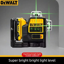 DEWALT DW089LG green laser level close-up, super bright 12-line projection