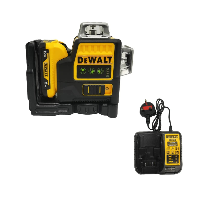DEWALT DW089LG front view, multiple 12 green laser lines and 360 coverage