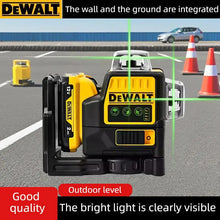 DEWALT DW089LG green laser level outdoor shot, clearly visible 12 lines