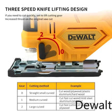 Dewalt 20V jig saw speed settings detail, yellow-black tool (detail close-up)