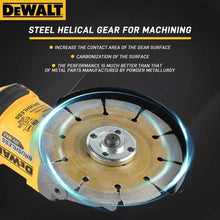DEWALT DCG414 steel helical gear close-up detail