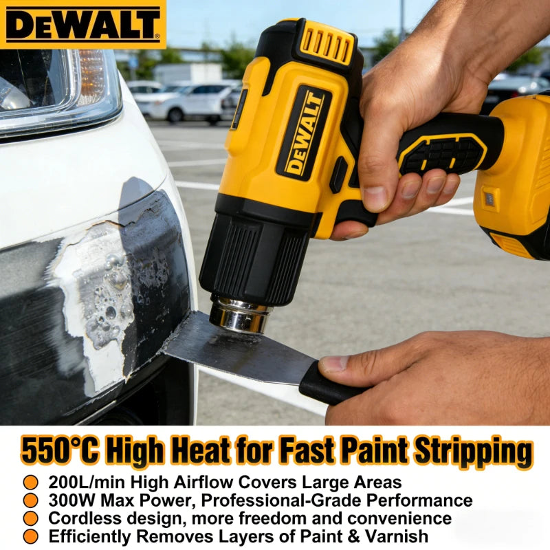 Dewalt cordless heat gun lifestyle shot, yellow and black