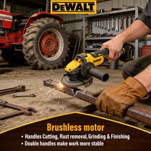 DEWALT DCG416 grinder with ergonomic handle, yellow and black natural setting