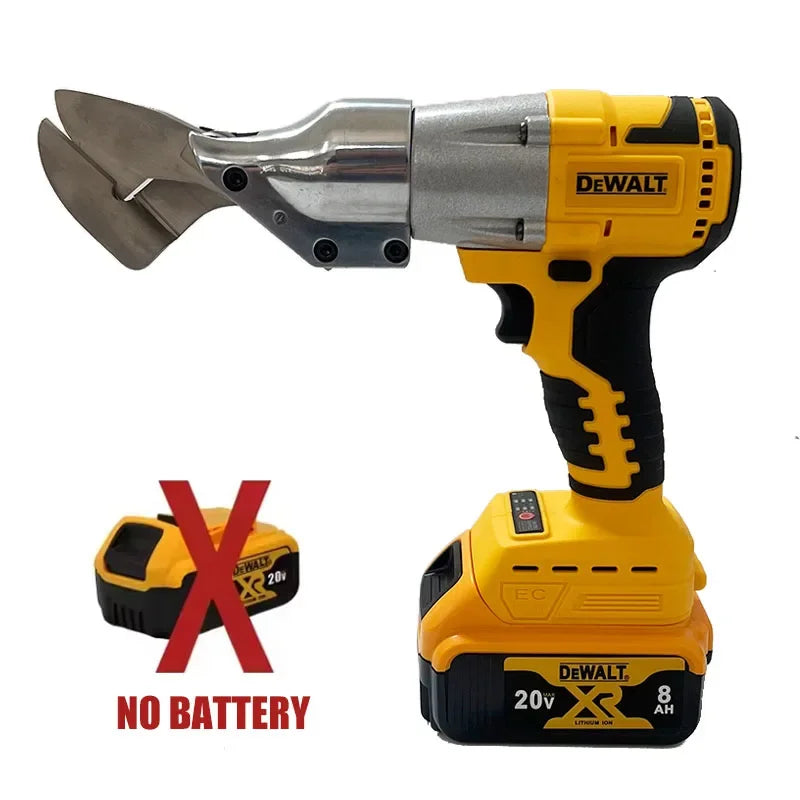 DEWALT cordless tool side view, yellow trigger and metal blades