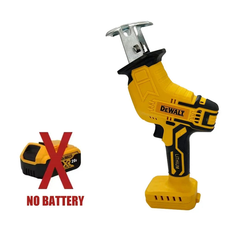 DEWALT cordless tool side view, adjustable blade on white