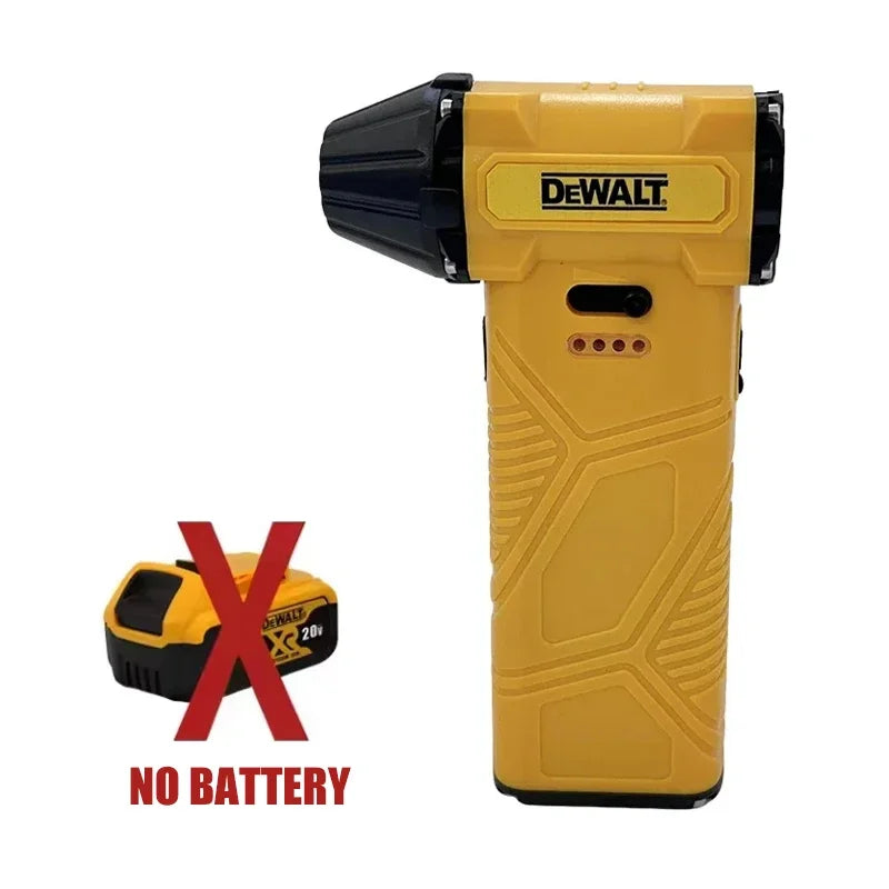 DEWALT cordless blower side view, yellow tool on white background