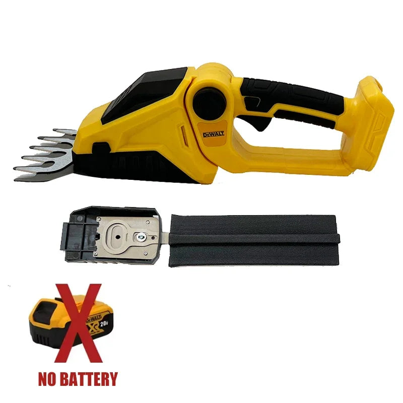 DEWALT electric shear detail close-up with sharp blades in yellow and black