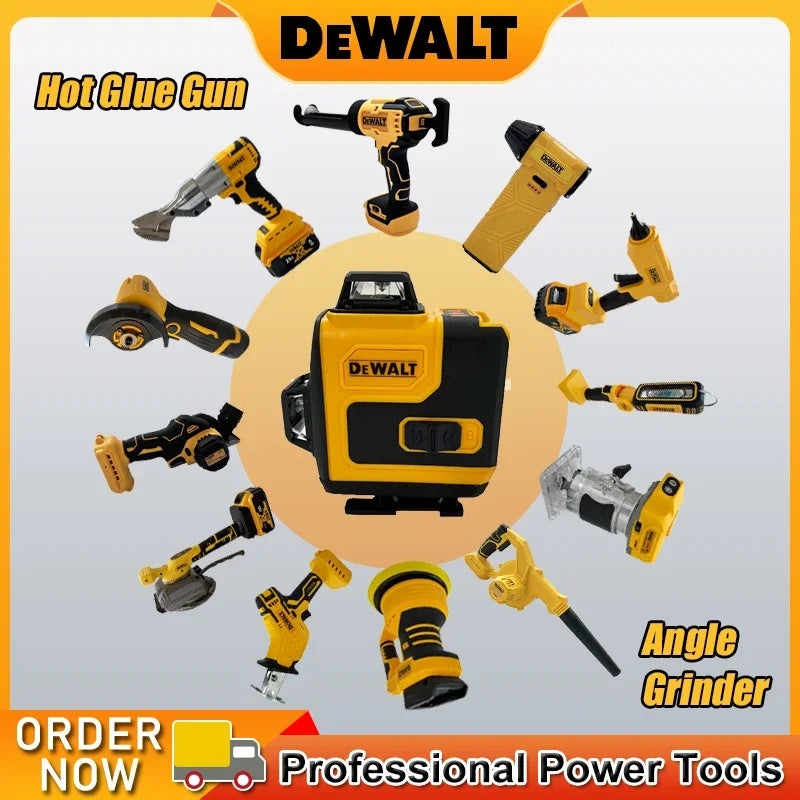DEWALT multifunctional tools, front view in yellow and black layout