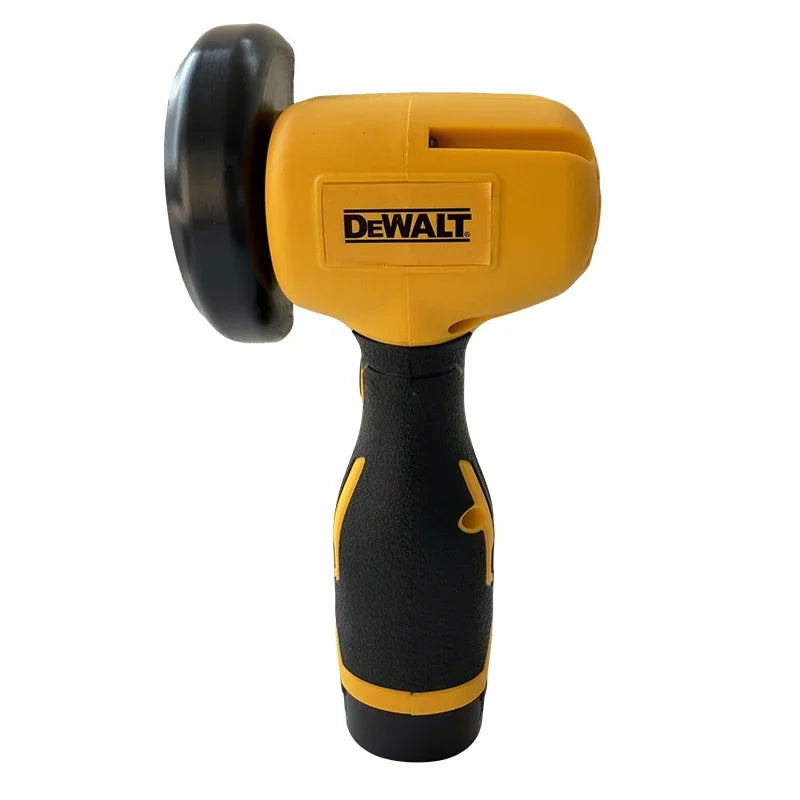 DEWALT compact rotary tool front view with safety guard in yellow and black