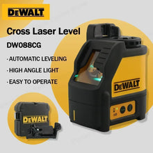 DW088CG green beam laser level lifestyle shot, automatic leveling, high angle light