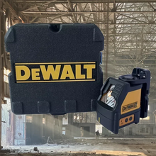 DW088CG laser tool case lifestyle shot, Dewalt logo on natural background