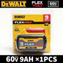 Dewalt Flexvolt 60V 9Ah battery pack packaging, yellow black red front view