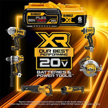 Dewalt tool set packaging with Flexvolt battery, yellow, black, orange, variety view