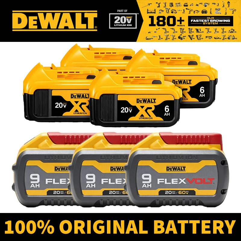 Dewalt Flexvolt battery packaging, yellow and black, front view