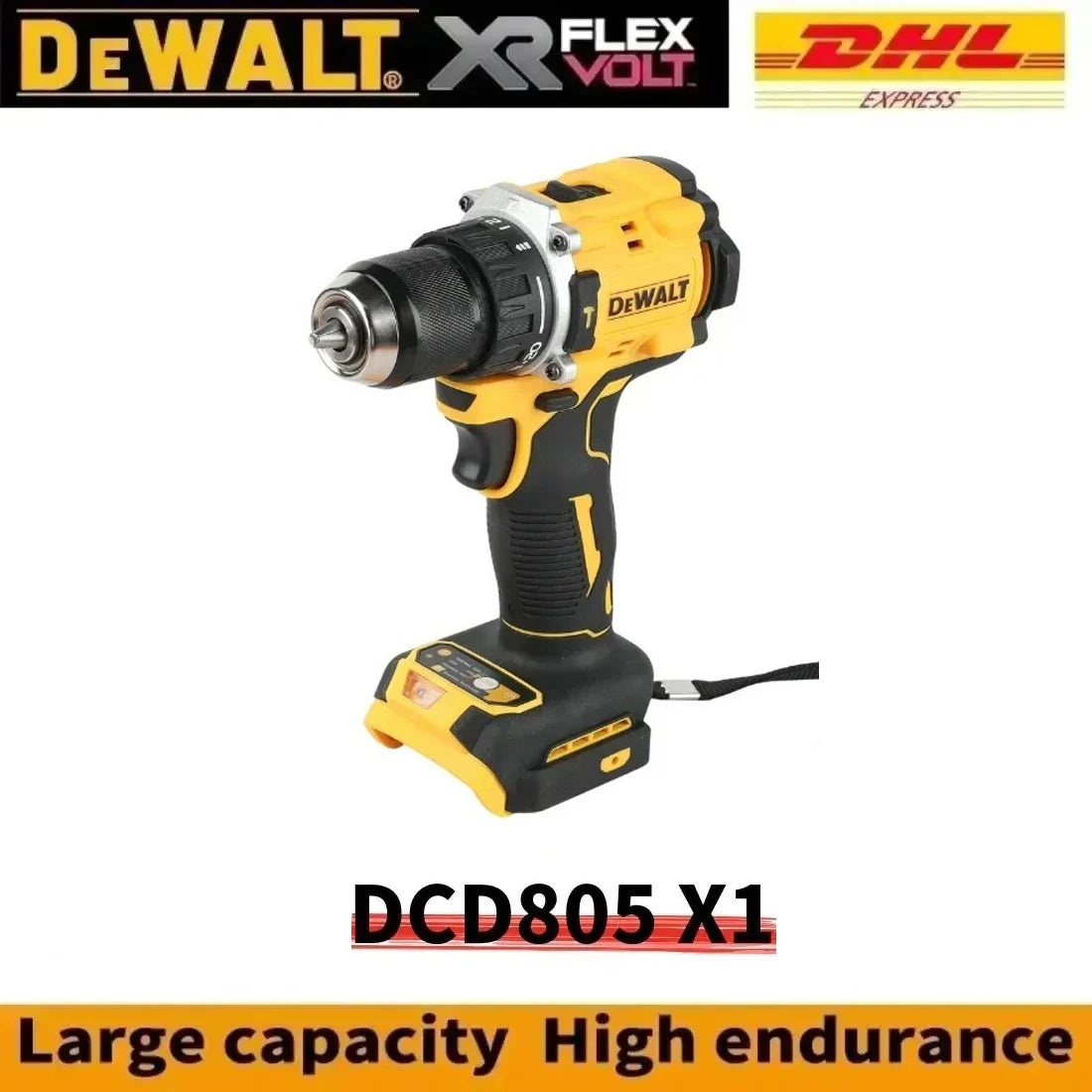 Dewalt drill in yellow and black with large capacity (lifestyle view)
