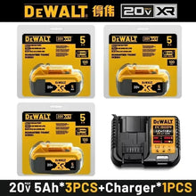 DeWalt battery pack set packaging, yellow and black, 3 pieces