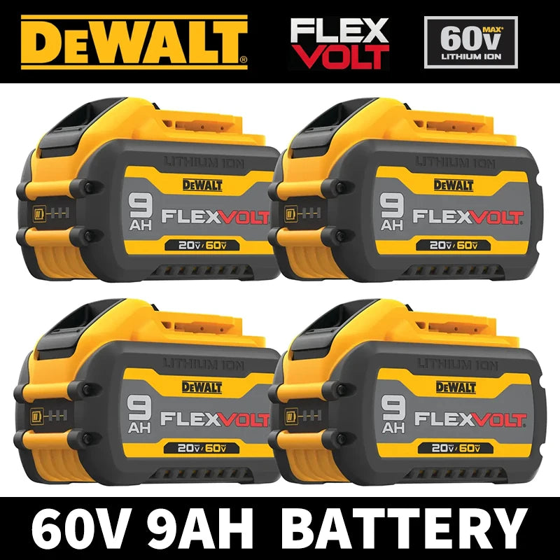DEWALT 60V FlexVolt battery pack, yellow and black four-battery packaging