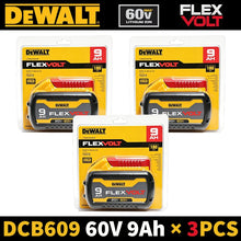 DEWALT 60V FlexVolt pack with three batteries, yellow and black packaging