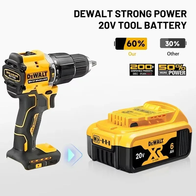 Dewalt 20V XR battery and fast charger in yellow and black packaging