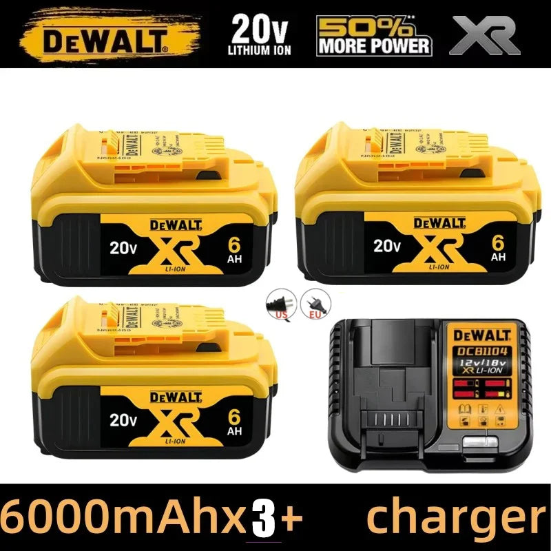 DeWalt battery and charger set packaging, yellow and black, 6000mAh