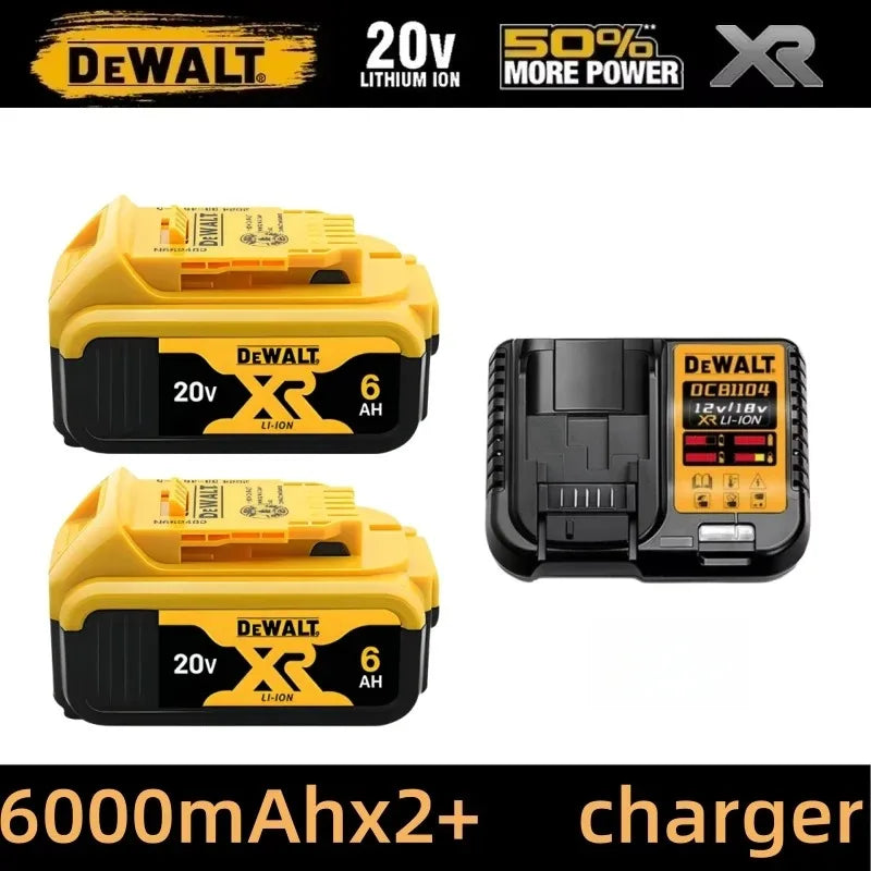 DeWalt battery and charger set packaging, yellow and black, 6000mAh