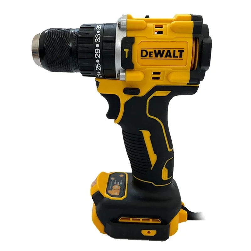 DEWALT DCD805 yellow cordless side view with adjustable torque