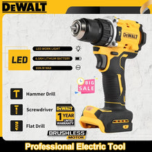 DEWALT DCD805 front view with LED light, yellow and black accents
