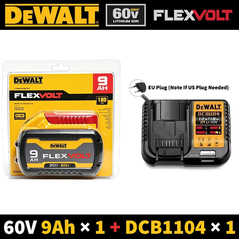 DEWALT FLEXVOLT 60V 9Ah battery packaging, yellow and black