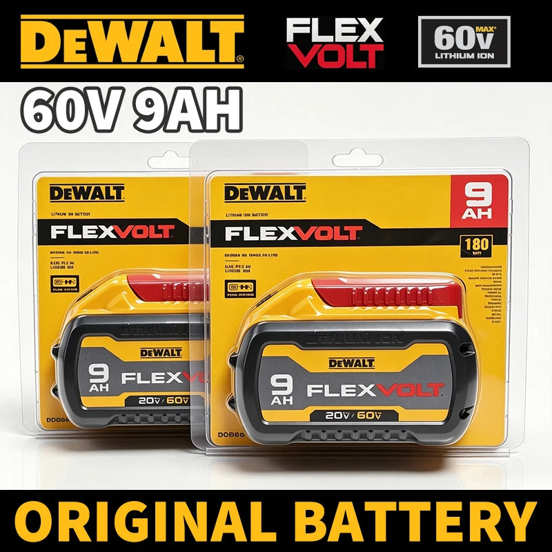 DEWALT 60V 9Ah battery packaging, yellow and black label