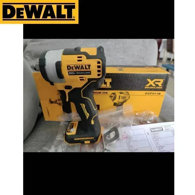 DEWALT DCF911 side view of cordless impact wrench, yellow and black