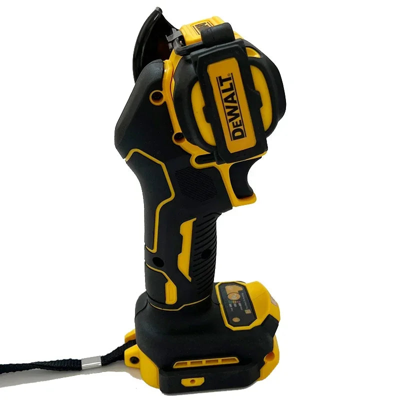 DEWALT handheld cordless grinder yellow-black, one-handed operation detail