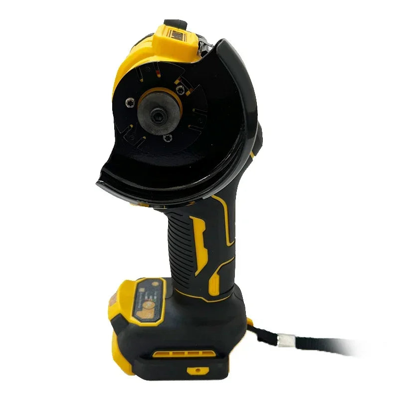 DEWALT cordless grinder yellow-black, safety guard side view