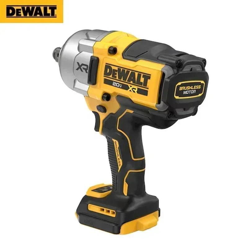 DEWALT DCF964 impact wrench with LED light, front view on white, black and yellow