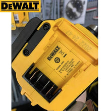 DEWALT DCD800 yellow battery pack label detail in black and yellow