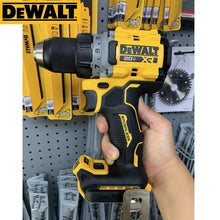 DEWALT DCD800 lifestyle shot with ergonomic handle in yellow and black