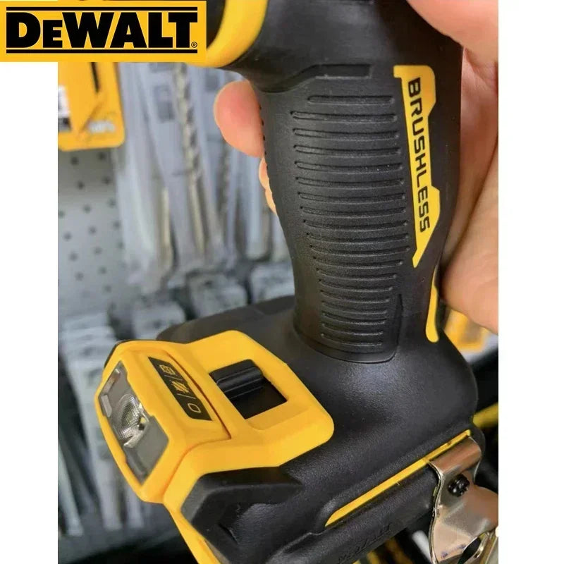 DEWALT DCD800 handle grip detail in black and yellow