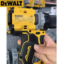 DEWALT DCD800 specifications detail on yellow and black compact drill