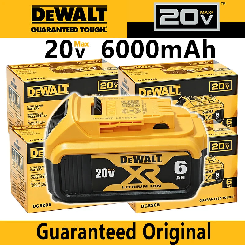 DEWALT 20V 6Ah battery packaging, black and yellow front view