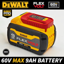 DEWALT 60V FlexVolt 9Ah battery front view, yellow-black design