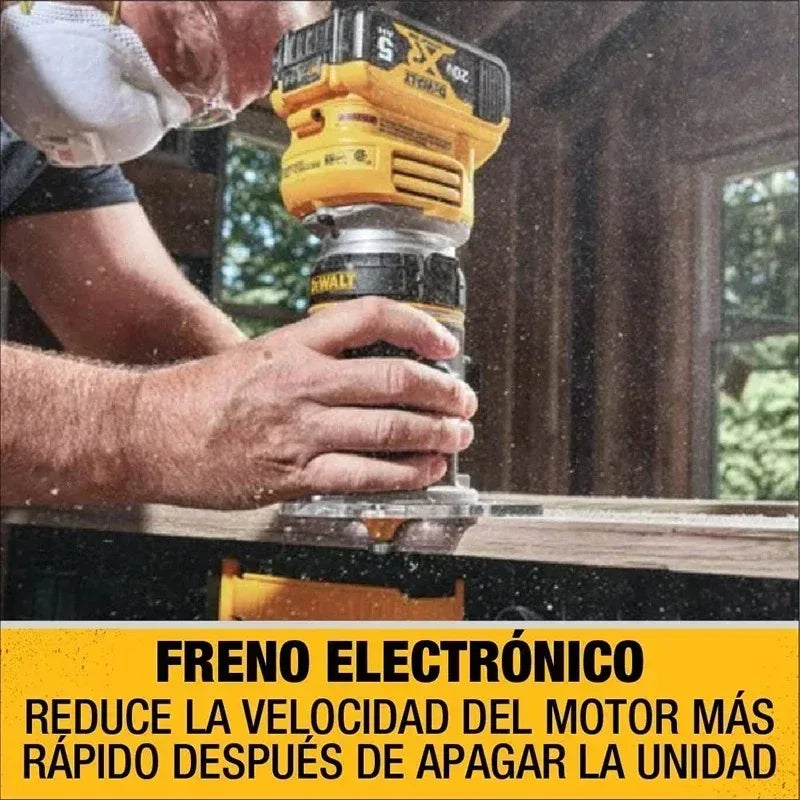 DEWALT DCW600B router features close-up showing electronic brake
