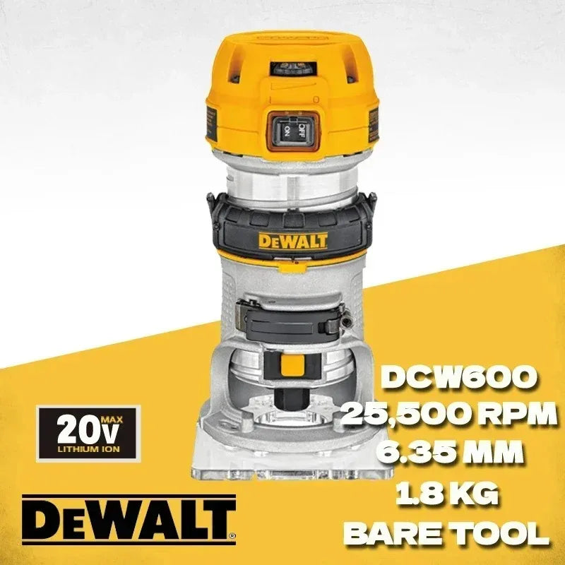 DEWALT DCW600B router front view with yellow and black body