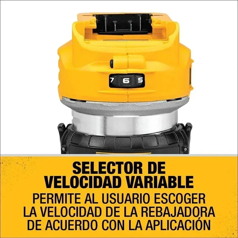 DEWALT DCW600B variable speed selector detail in yellow and black